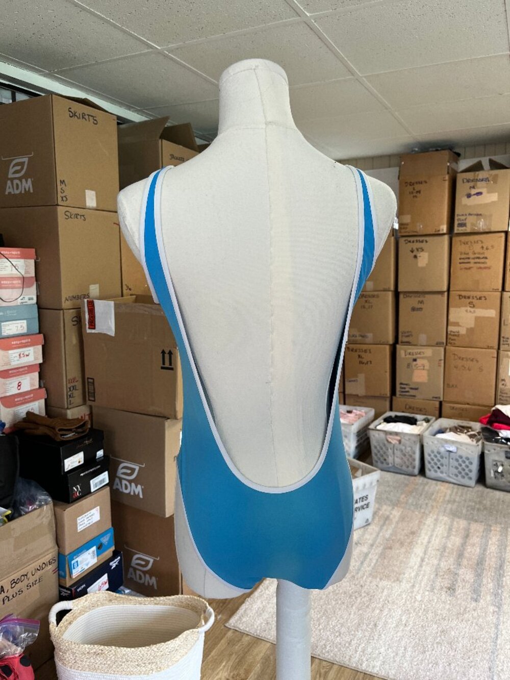 Sporty & Rich One Piece Swimsuit Scoop Back Blue White Trim S - Picture 7 of 12